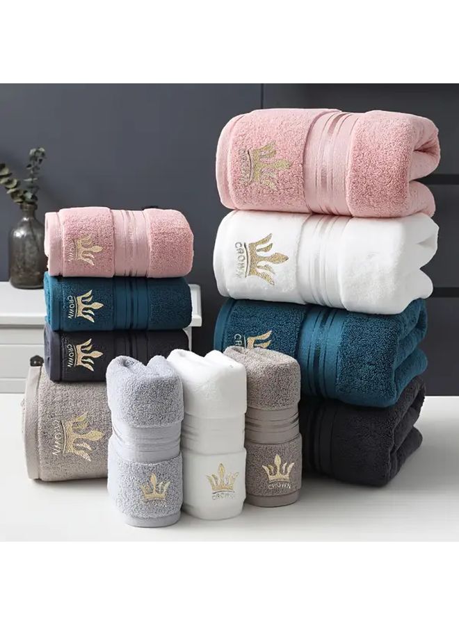 Pink 6pcs Cotton Towel Set With Crown Embroidery For Bath Hand And Square - Image 5